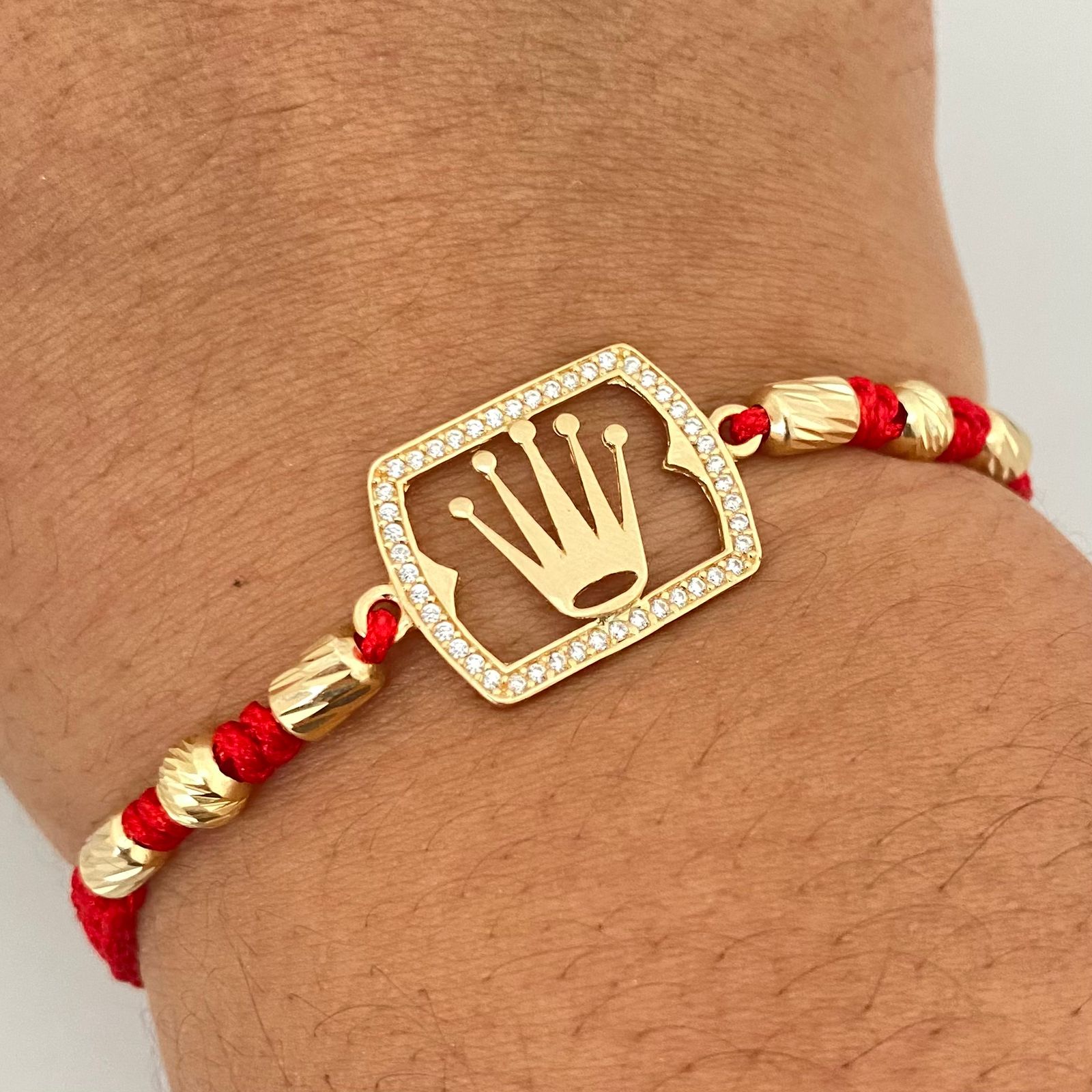Pulsera tejida herraje corona borde casting balines diamantados #5 y cilindros diamantados #4 Oro amarillo 18k +1 / 2,70 Gr